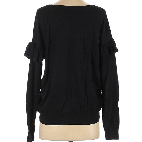 Black V-Neck Sweater, Ruffle Sleeves (FOLK hansel from basel) - Picture 3 of 5